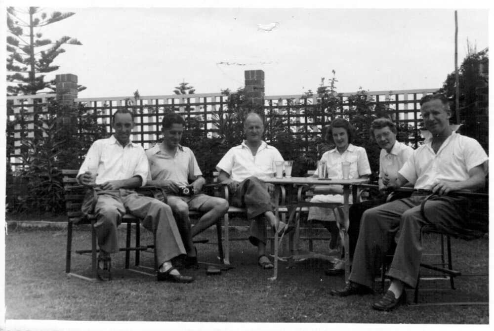 At the Urunga Hotel beer garden, 1950