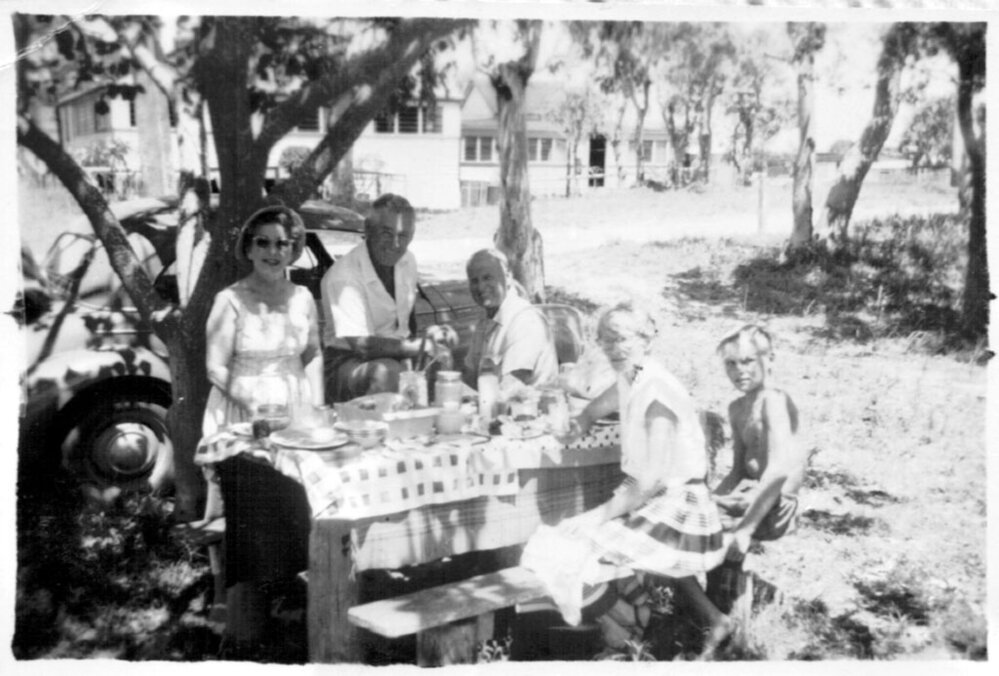 The Holloway and Nicol families on a Christmas Day Picnic, 1950s