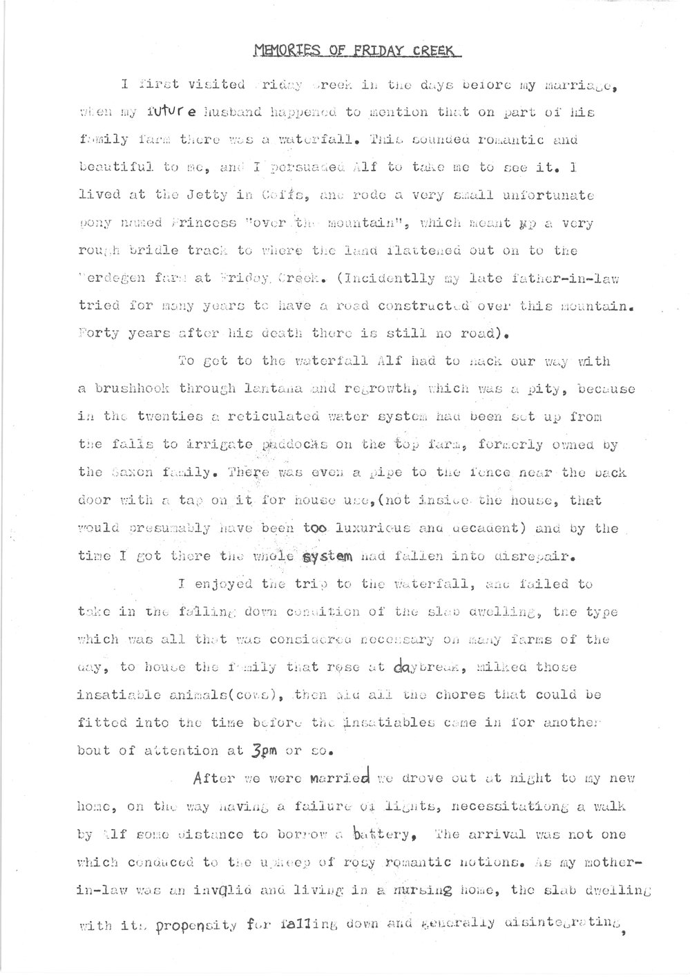 Memories of Friday Creek