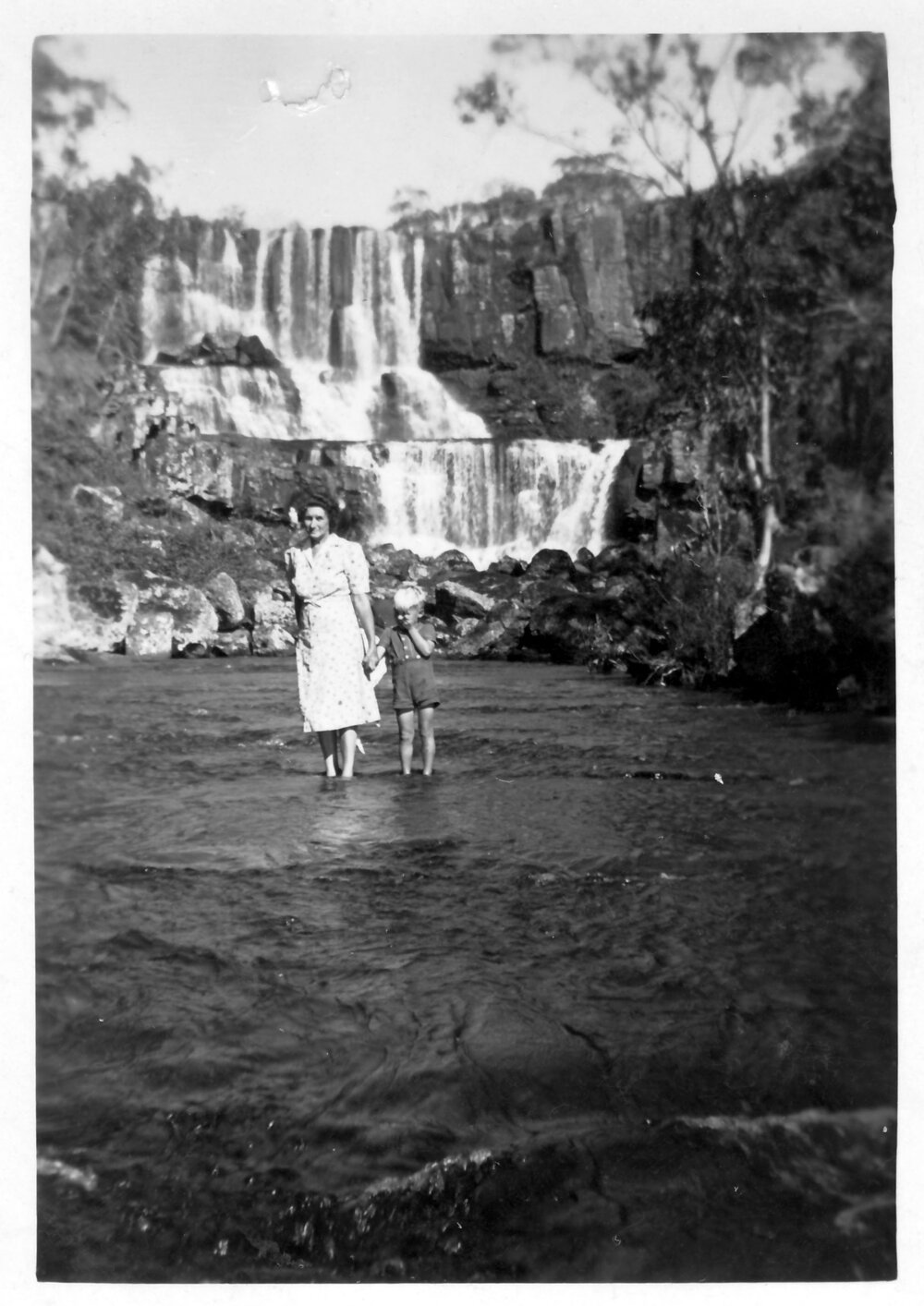 Hugh Nicol with his aunt Alice Fowler in the Guy Fawkes River, 1940s 