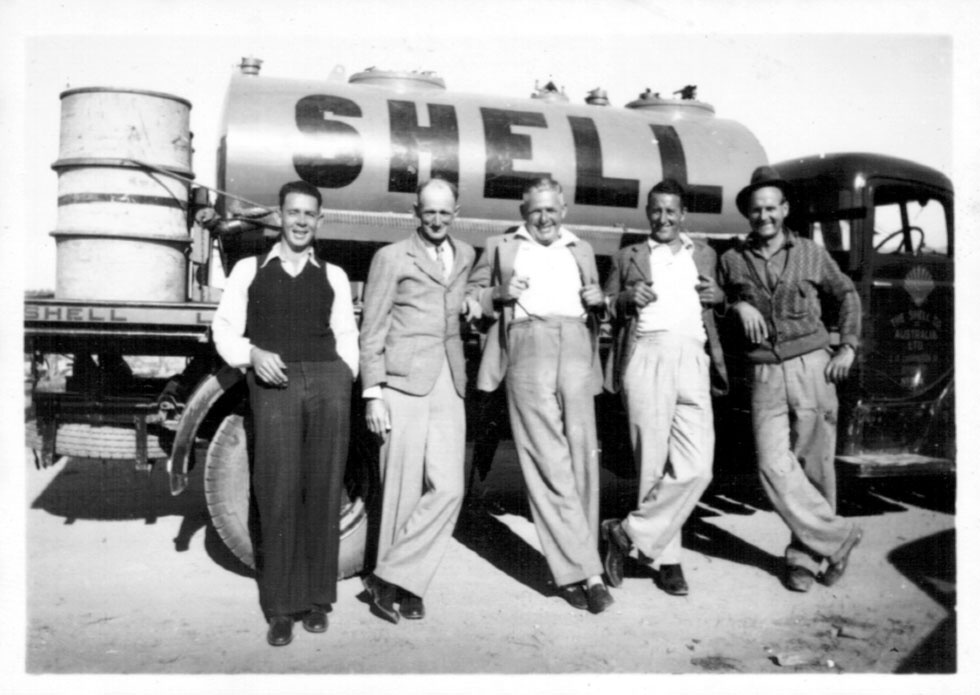 David Nicol with Shell employees at the Coffs Jetty Shell depot, 1940s