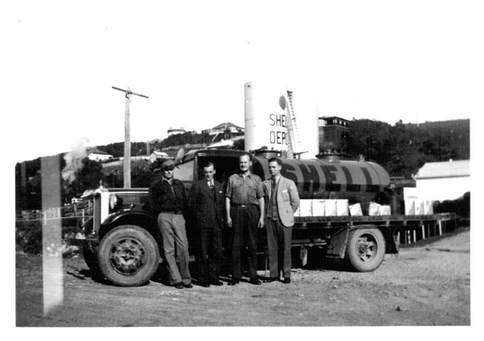 David Nicol with the Leyland fuel tanker at the Coffs Jetty Depot, 1940s 