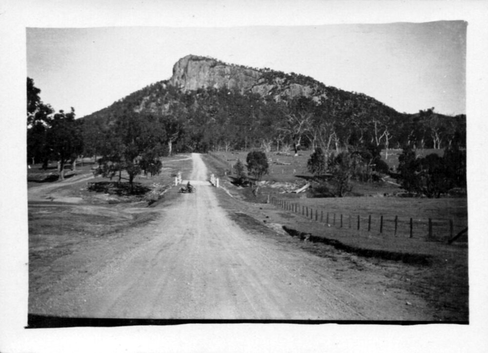 David Nicol on his Harley Davidson near the Queensland border at Tenterfield, 1928