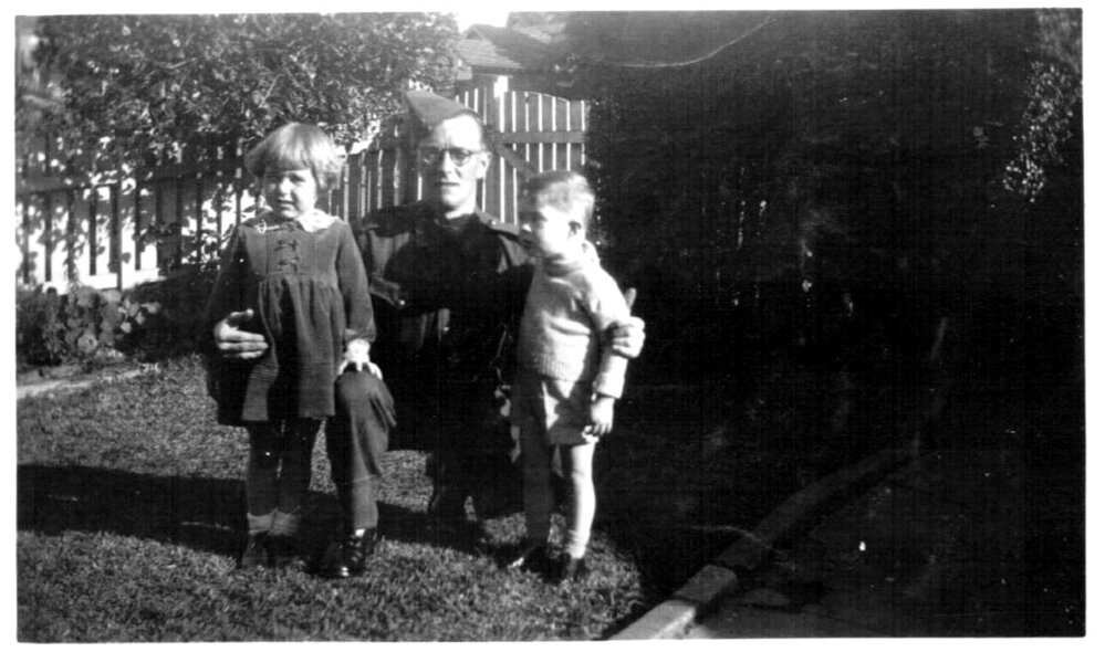 Betty Nicol's brother Sidney Fowler with his children Barbara and John, 1940s