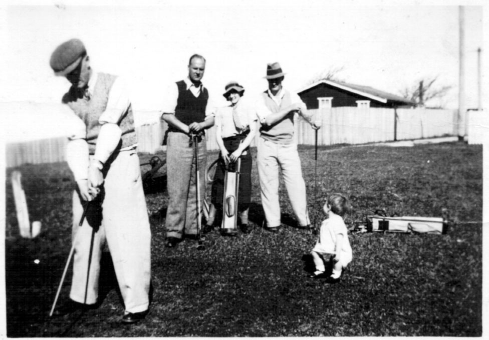 Forrest Fowler with David and Betty Nicol at the Urunga Golf Club, 1930s 