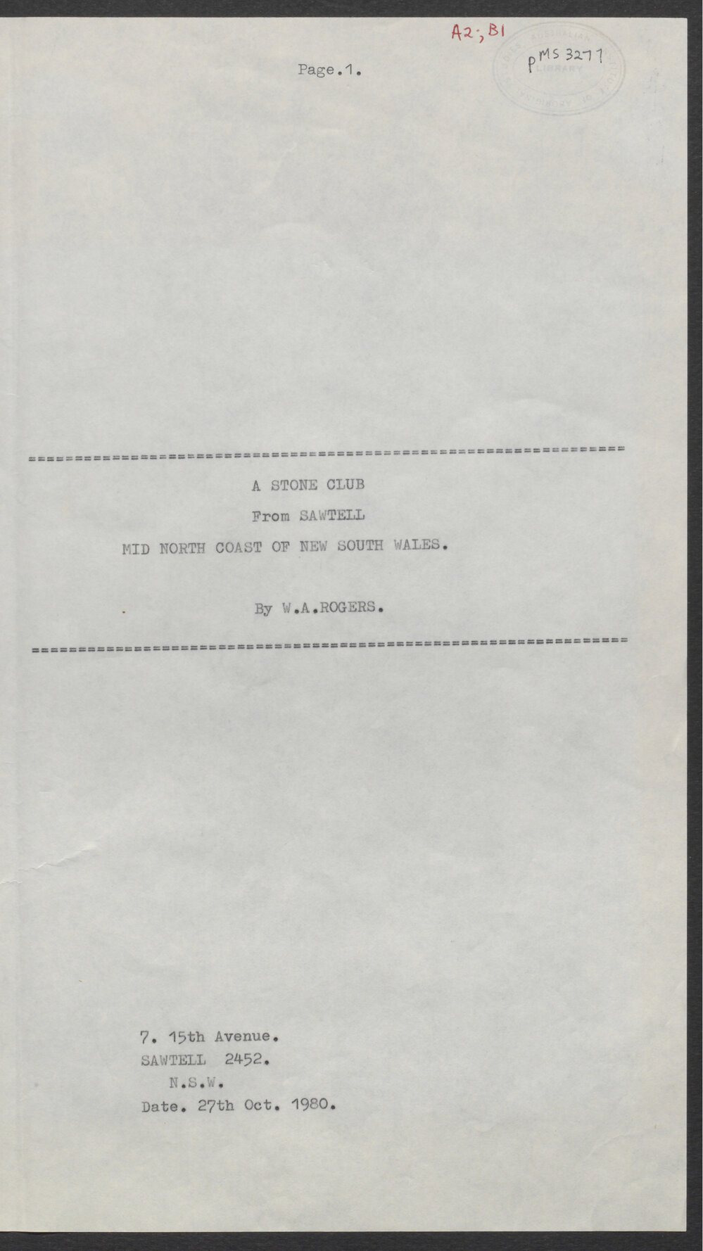 A stone club from Sawtell 