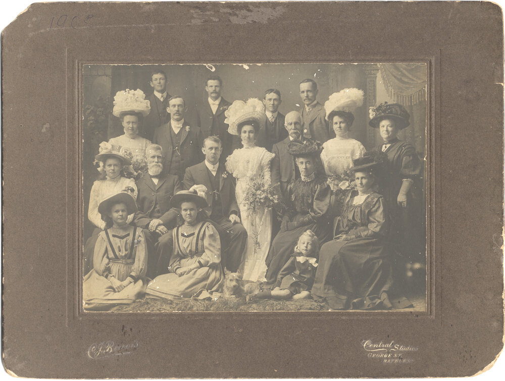 Wedding party of David McGregor and Louisa Edwards at Bathurst, 30 September 1908