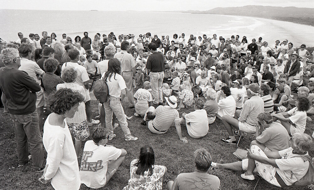Crowds at the Look-At-Me-Now outfall protest, late 1991