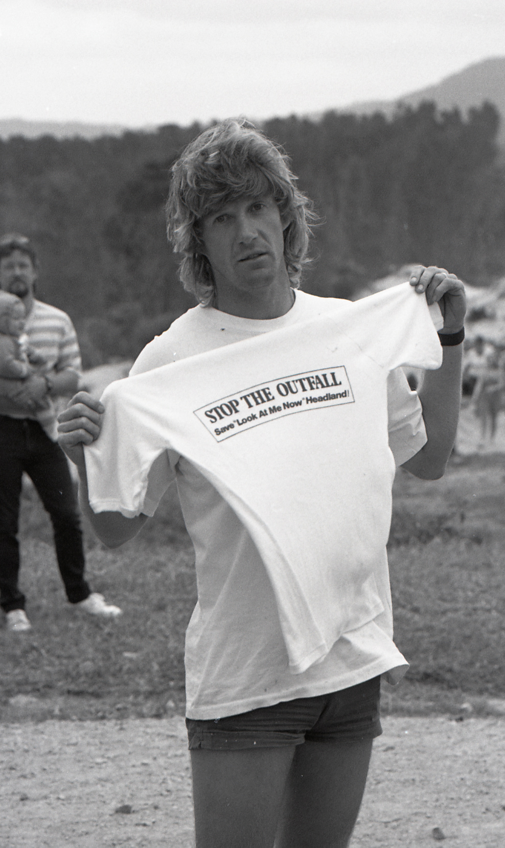 Posing with a Stop the Outfall t-shirt, 23 October 1991