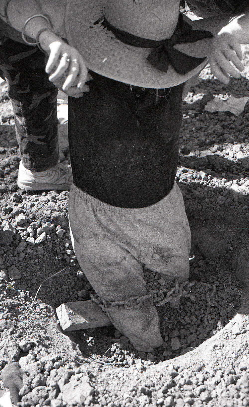 Extracting a protestor from the sand, 21 October 1991