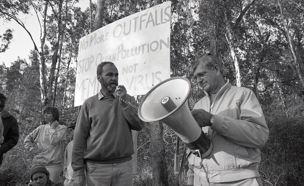 Graham Ashton and Mayor John Smith at a Look-At-Me-Now protest, late 1991