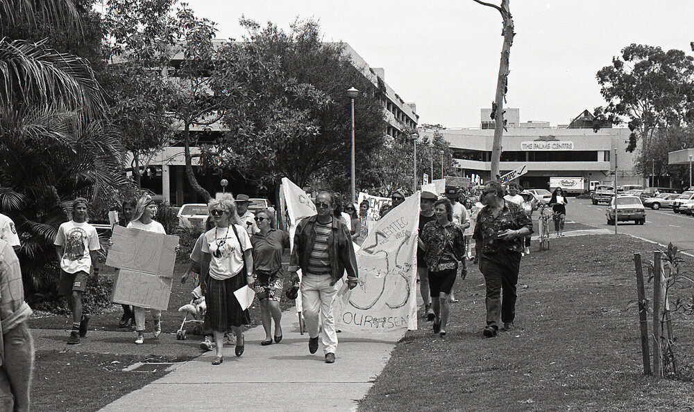 Protestors walk along Castle Street, late 1991