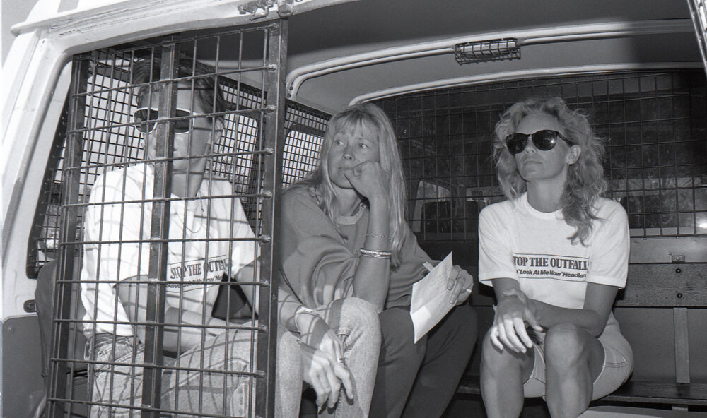 Protestors inside the paddy wagon, late 1991