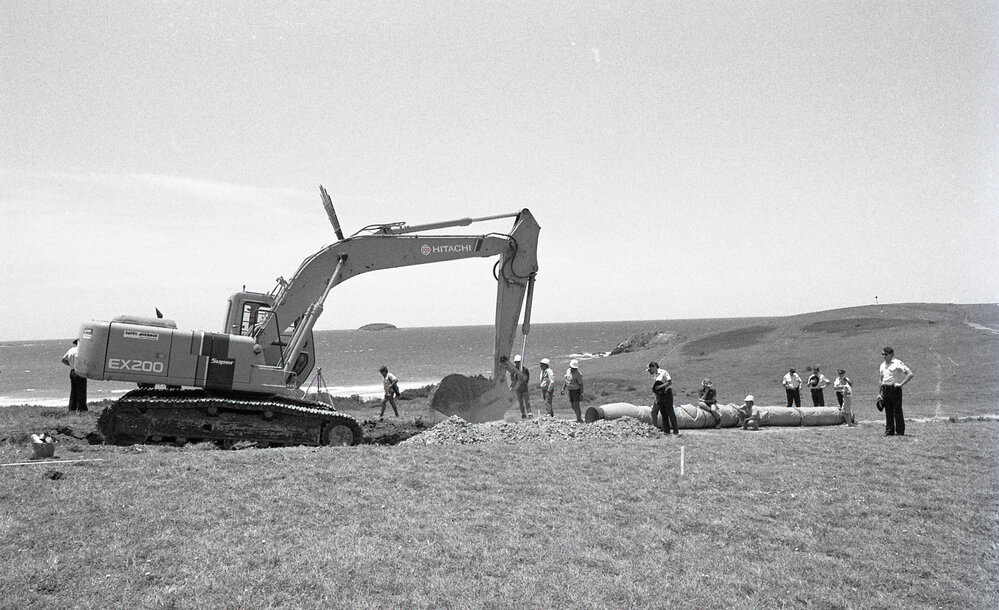 The trench digger at work on Look-At-Me-Now headland, 3 December 1991
