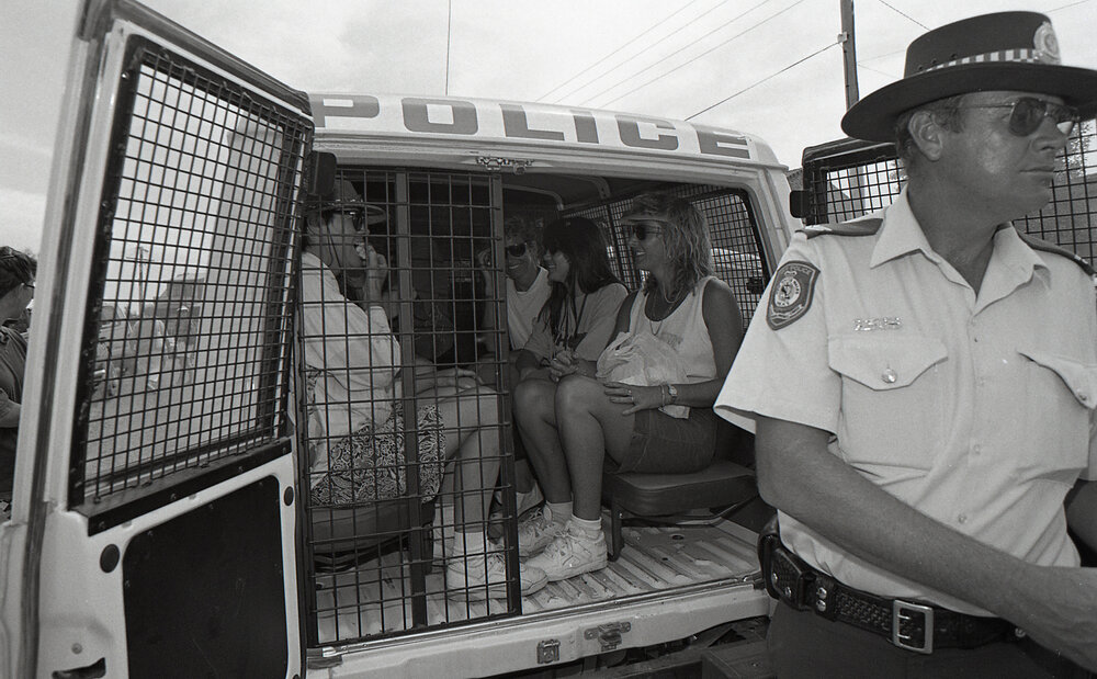Protestors in the back of the paddy wagon, 26 November 1991