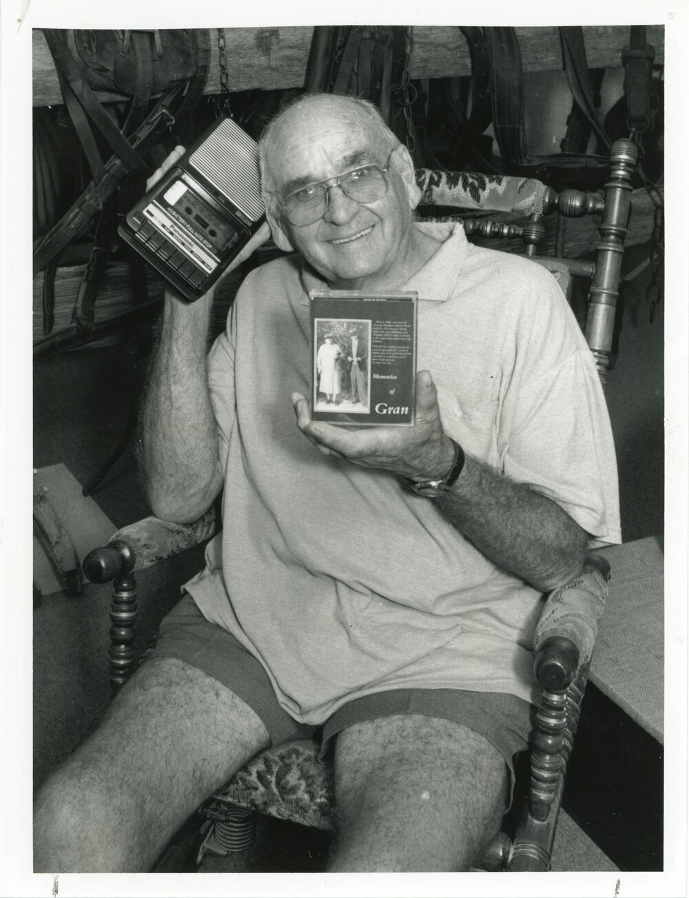 Alan Scolari with cassette tape recorder, 25 March 1997