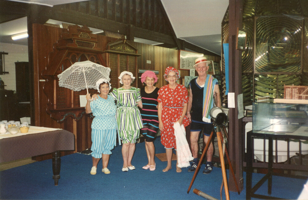 Parading in swimming costumes at the Regional Museum, 7 April 1993