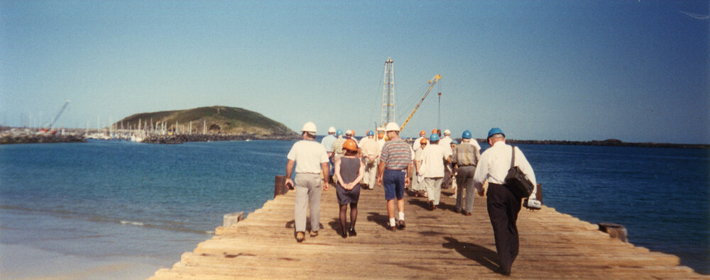 Inspecting the jetty before refurbishment, 14 October 1996