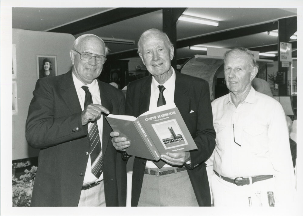 Neil Yeates with friends at the launch of the second volume of the Coffs Harbour history, 1994