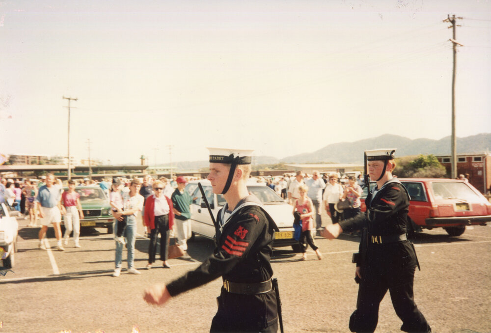 Naval cadets march at the Jetty Centenary, 2 August 1992