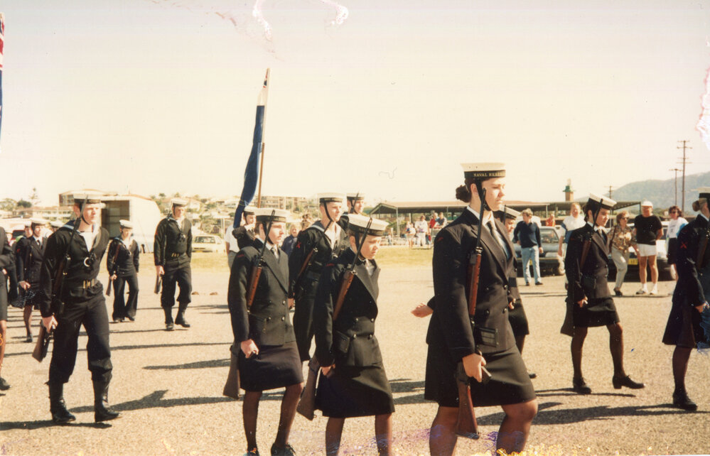 Naval cadets march at the Jetty Centenary, 2 August 1992