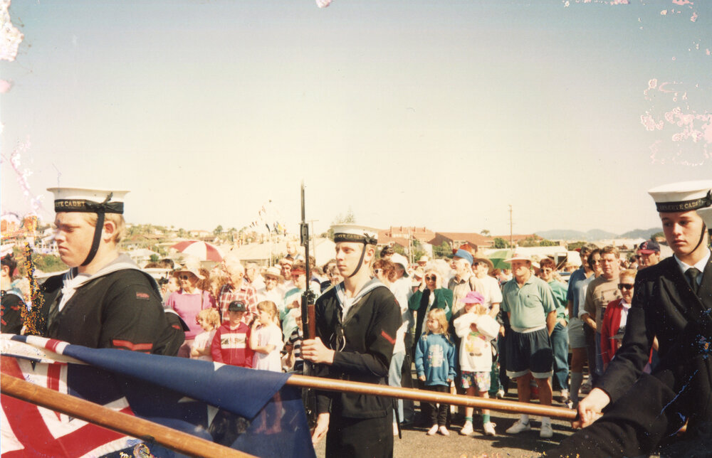 Naval cadets take the salute at the Jetty Centenary, 2 August 1992