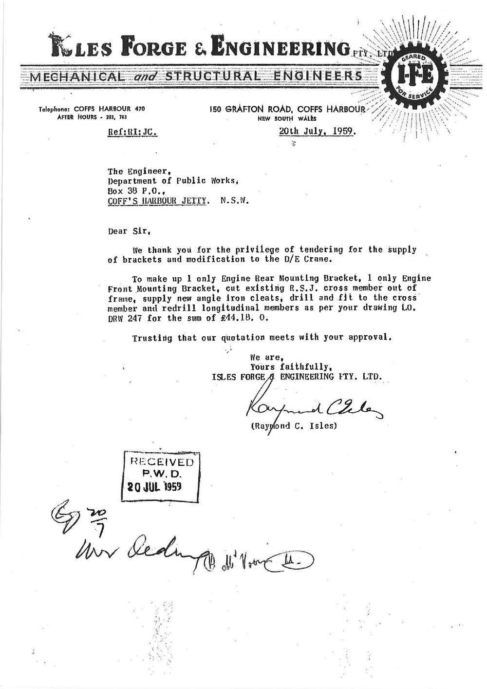 Exchange of letters, 1959