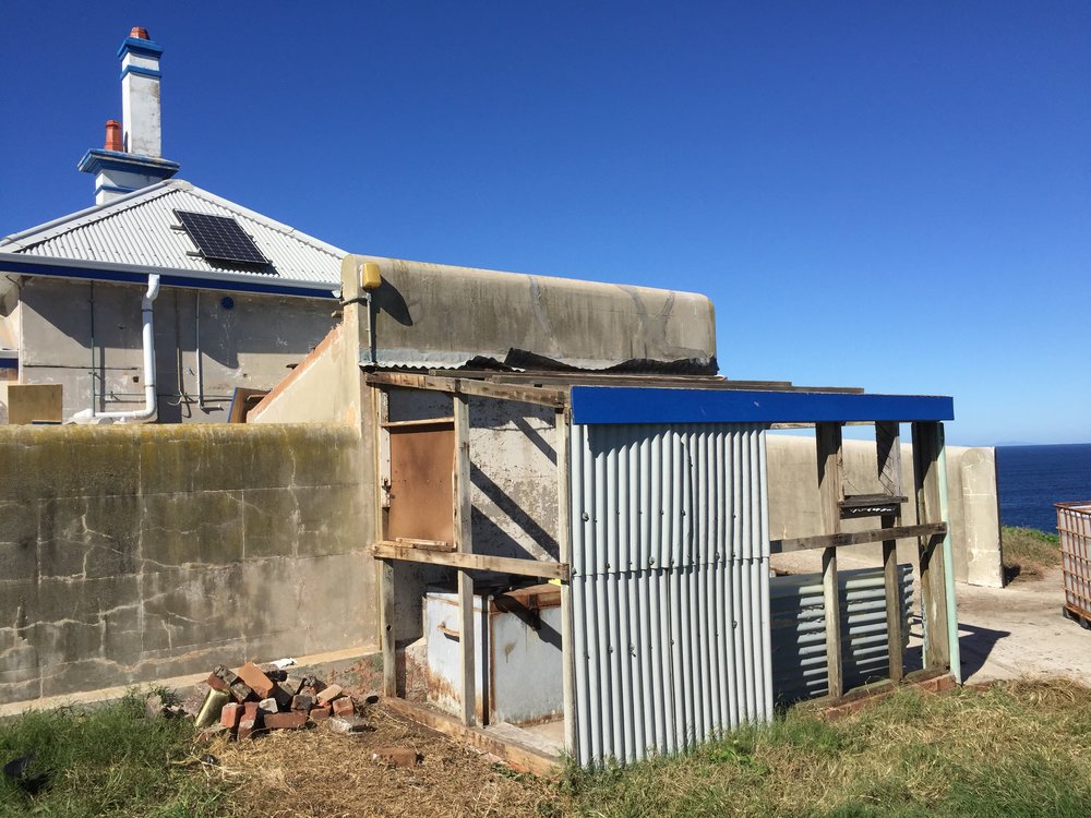 Outside "shed" at the lightkeepers' cottages, 7 May 2019