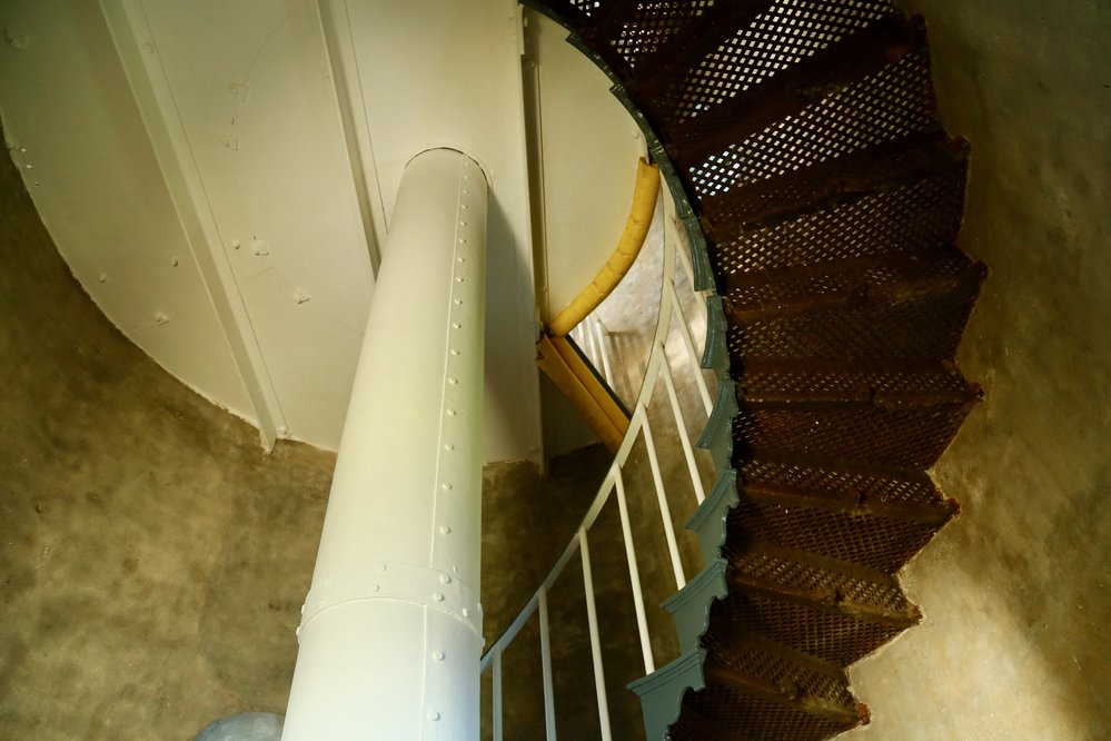 View up the spiral staircase inside the Lighthouse, 6 May 2019