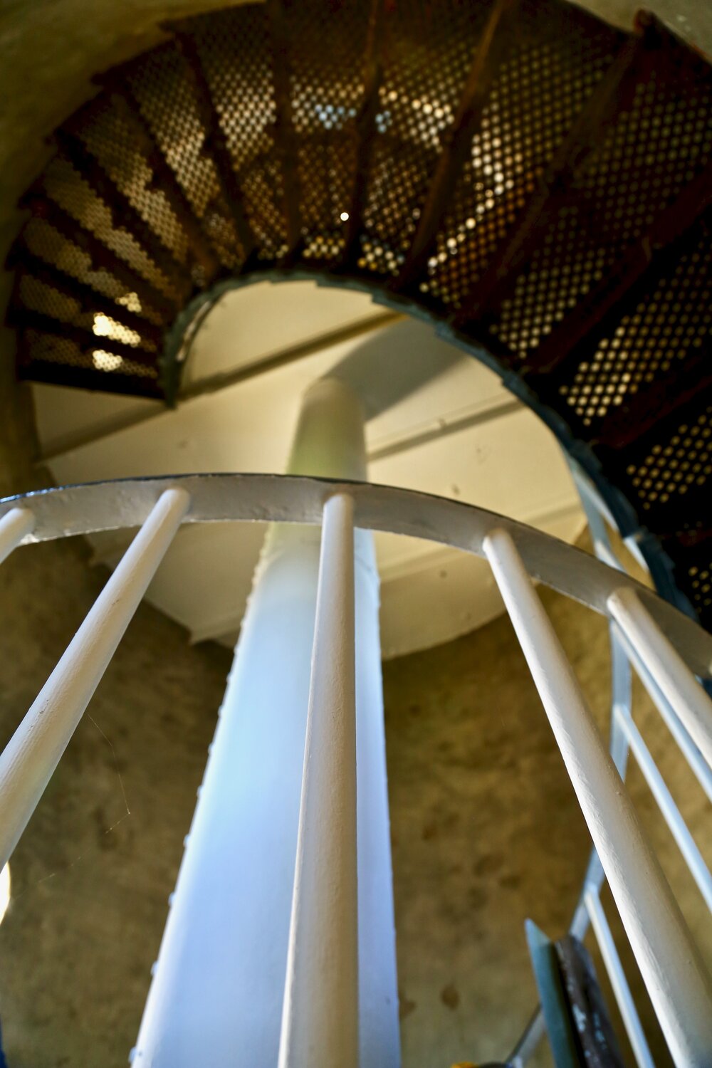 View up the spiral staircase inside the Lighthouse, 6 May 2019