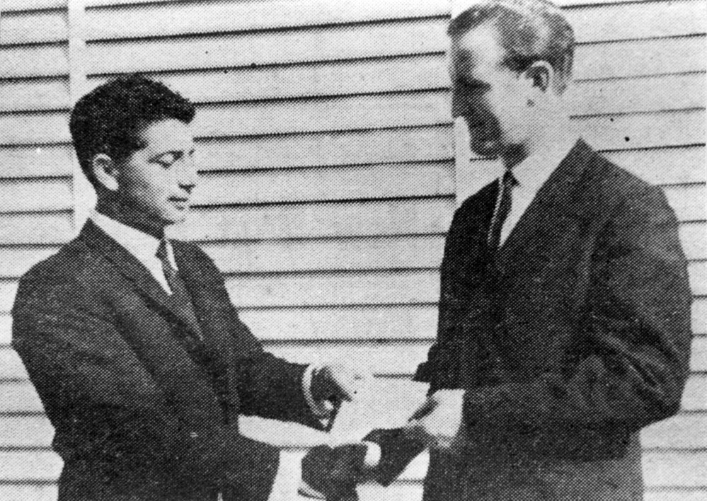 Joe Gauci receives "fairest and best" Rugby League award, September 1964