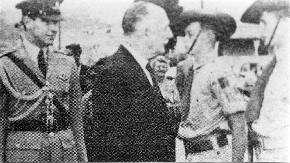 Sir Dallas Brooks inspects a High School cadets Guard of Honour, 29 April 1961