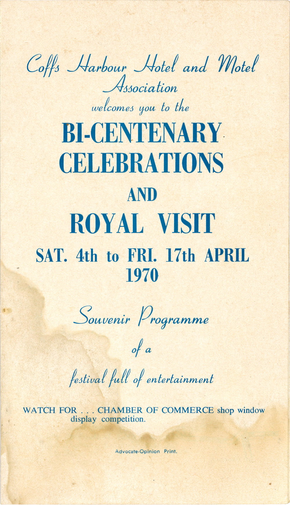 Souvenir Programme for the Bi-centenary Celebrations and Royal Visit, April 1970