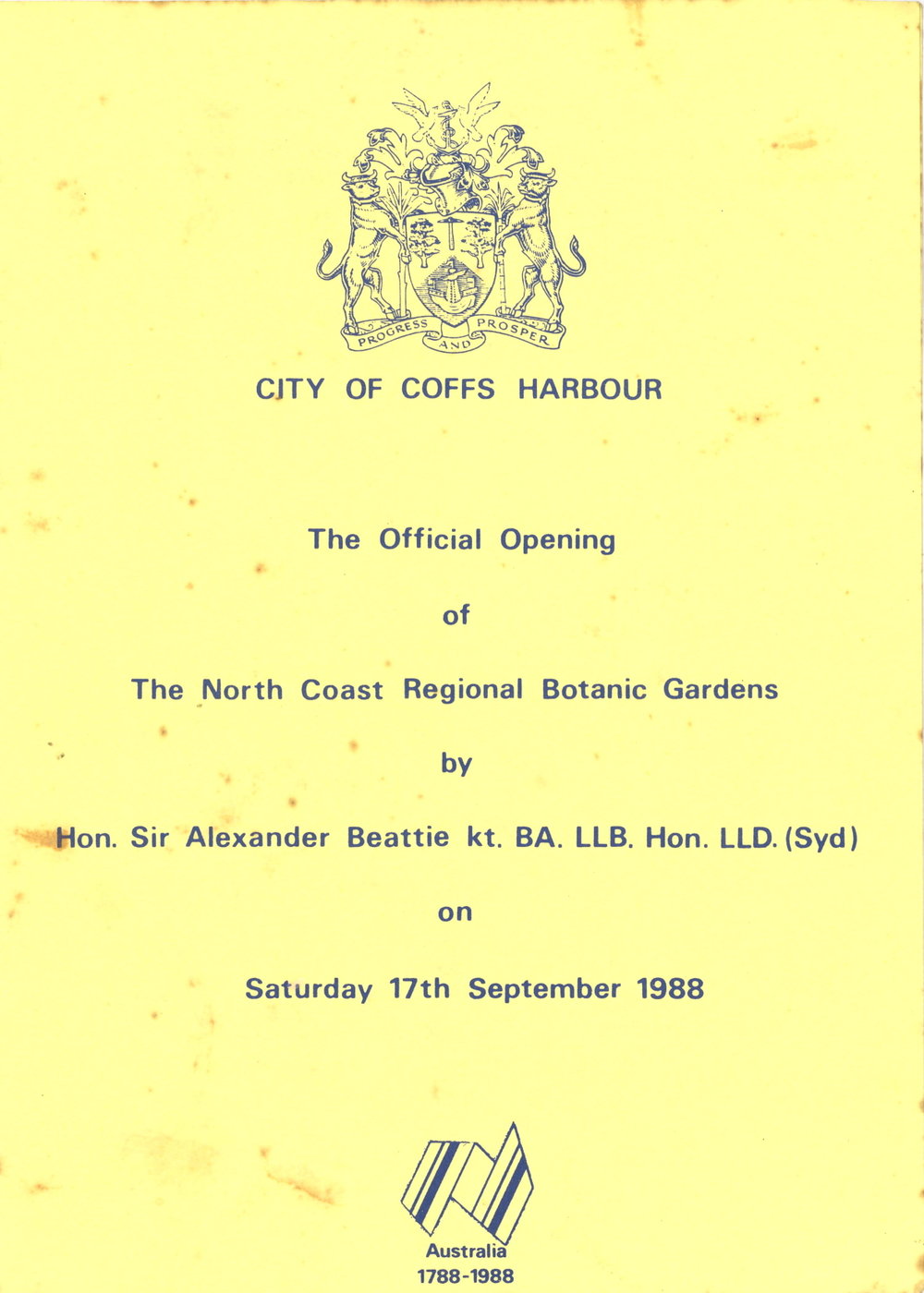 Programme for the official opening of the North Coast Regional Botanic Garden, 17 September 1988