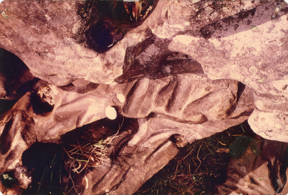 Sandstone bar across Moleville Creek for sharpening stone axes, 1978