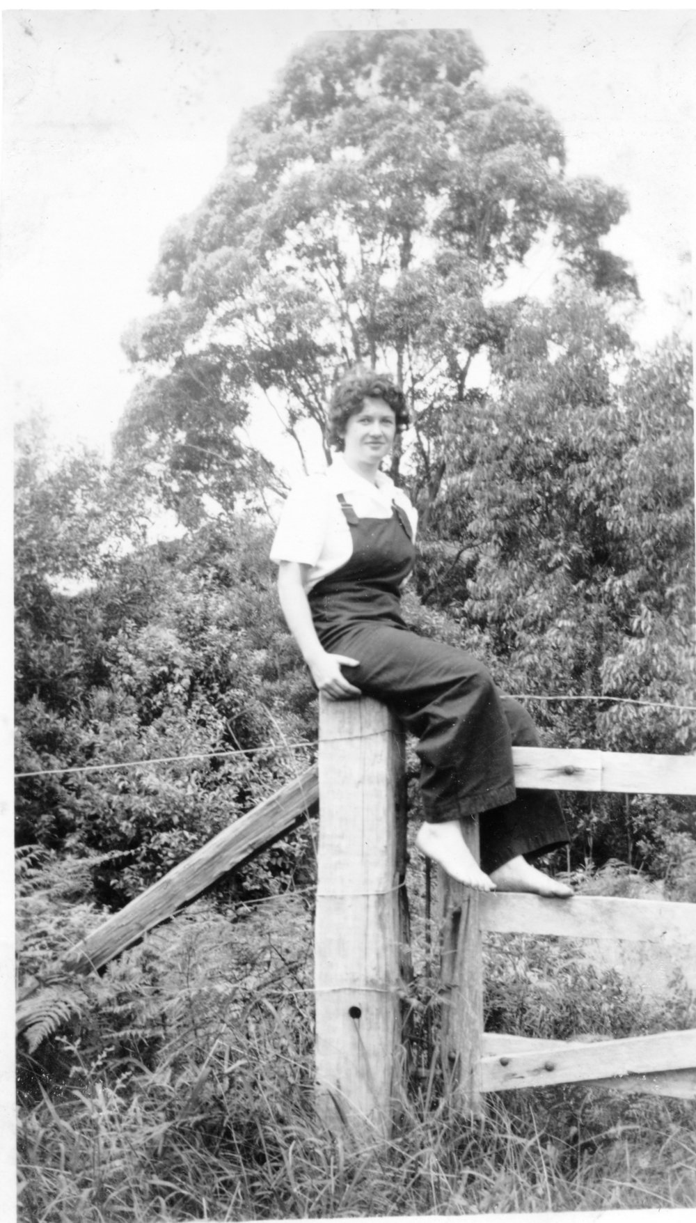 Jessica Hill at the pumpkin patch on Englands Road, 1950