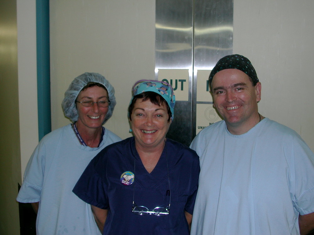 Theatre Nurse Christine Fenech with Sue Smithers and Michael Marriott in Baringa Private Hospital Theatre, 2006
