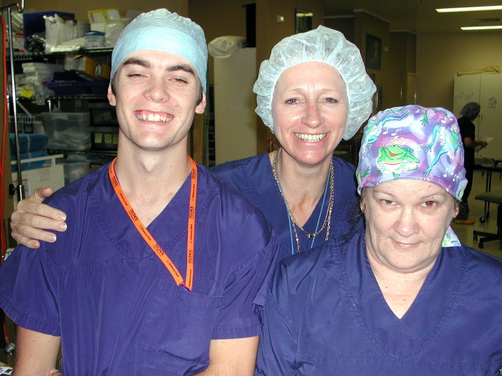 Theatre Wardsman Greg Fernance with Nurses Gayle Denning and Julie Sheedy in Baringa Private Hospital Theatre, 2006