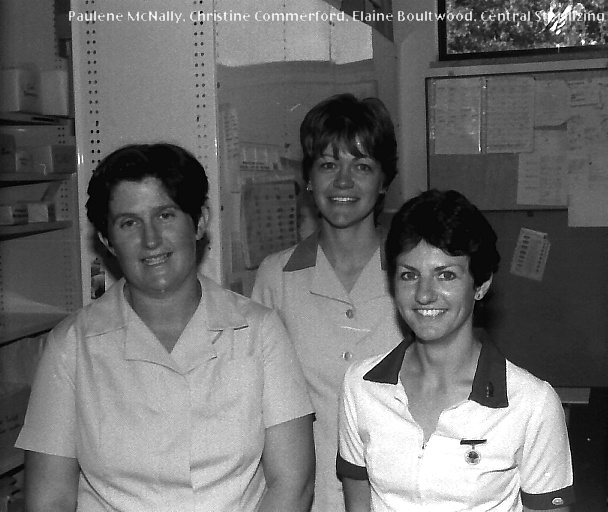 Pauline McNally with Christine Commerford and Elaine Boultwood at the old Coffs Harbour Hospital, 1985