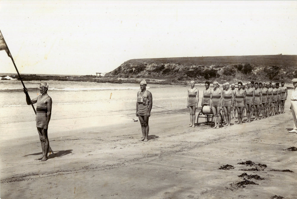 Horrie Riding training members of the proposed Woolgoolga Surf Club, c.1928