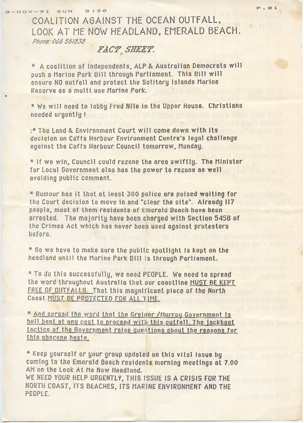 Fact Sheet by the Coalition Against the Ocean Outfall