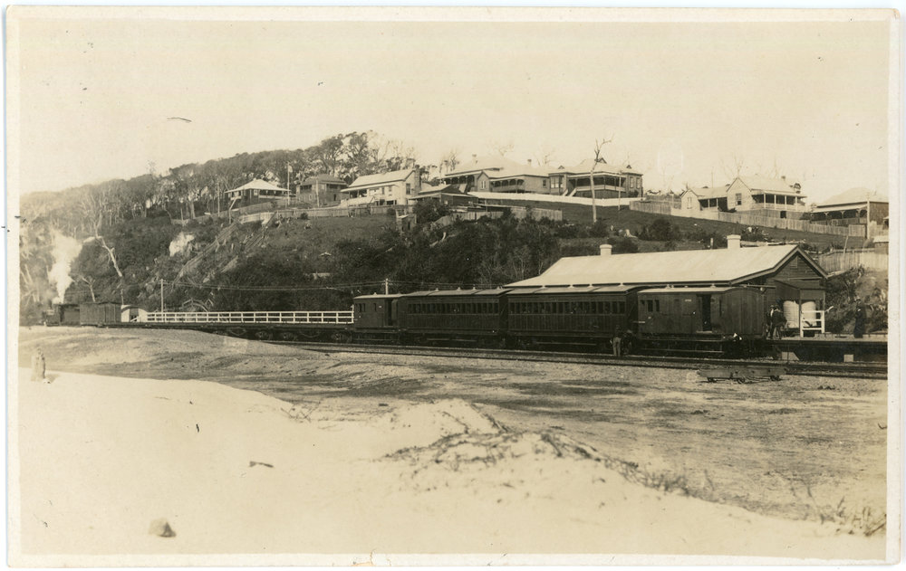 Train carriages wait at the Railway Station, c.1915 