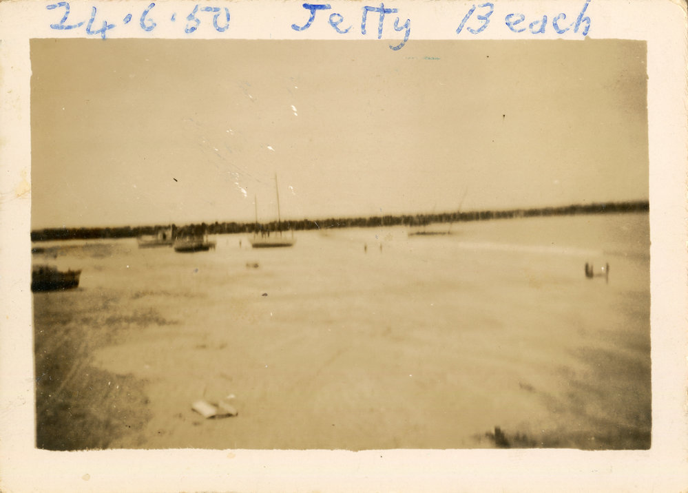 Stranded ships on Jetty Beach after a cyclone, 24 June 1950