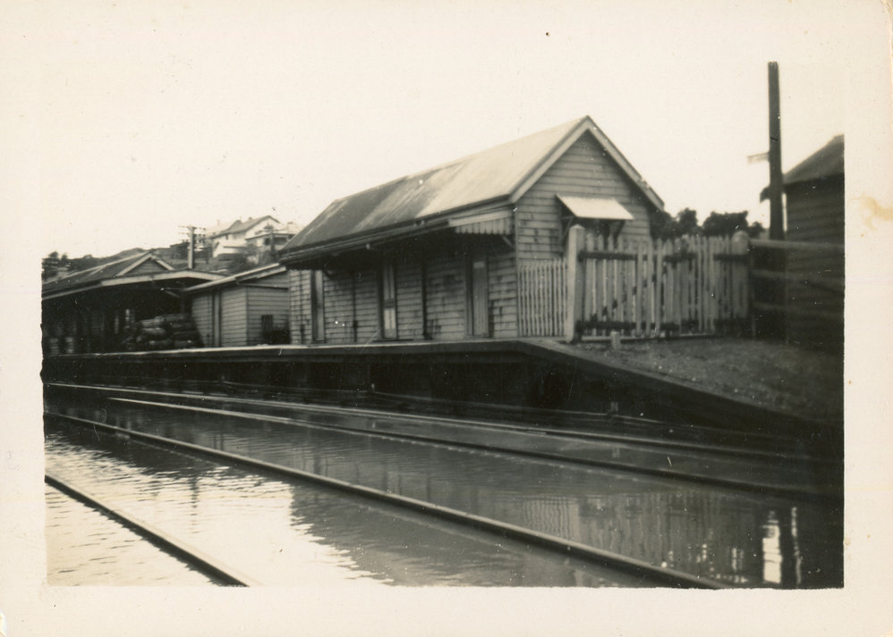 Tracks on the North Coast Railway flooded after a cyclone, 24 June 1950