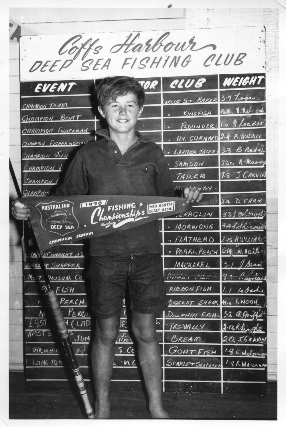 Junior Champion Mid North Coast Paul Worland at the Deep Sea Fishing Club, 1970