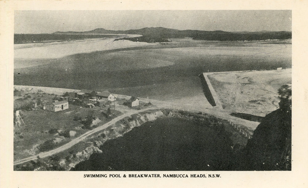 The swimming pool and breakwater off the Nambucca River, 1940s