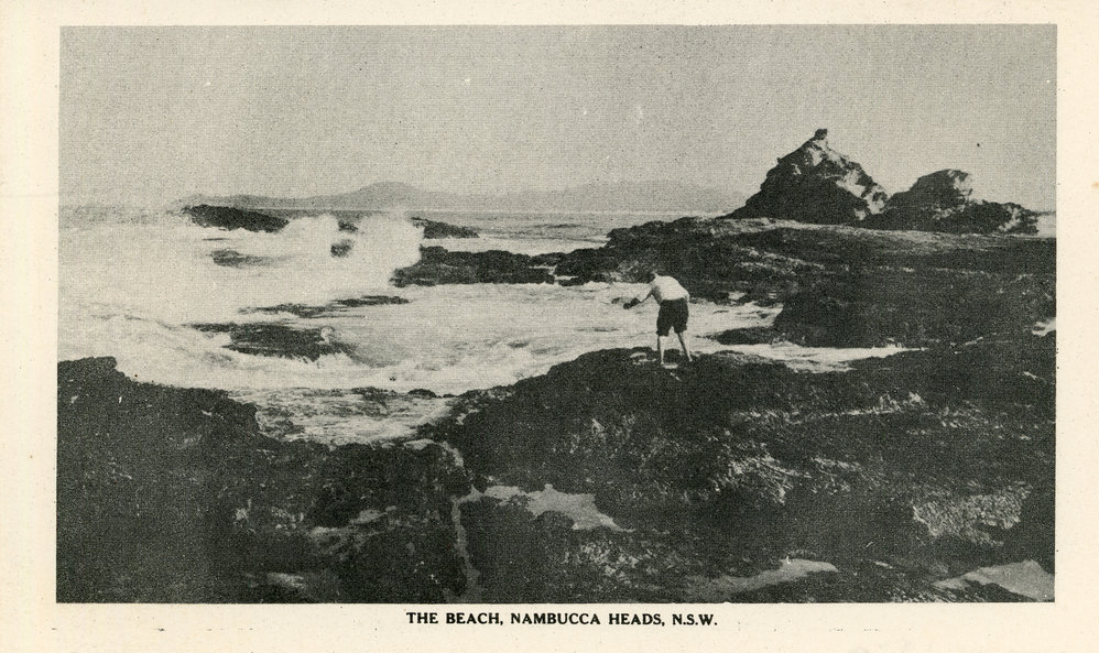 A rocky headland off the Nambucca River, 1940s
