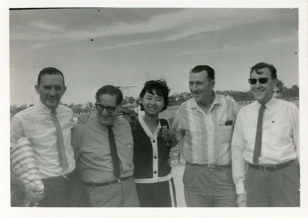 Kanit Sriangura being farewelled at Coffs Harbour Airport by Rotary Club members, late 1960s 