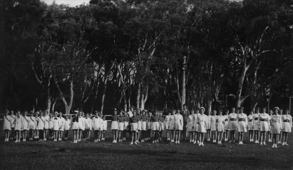 A district marching competition on the oval at Sawtell Reserve, 1960