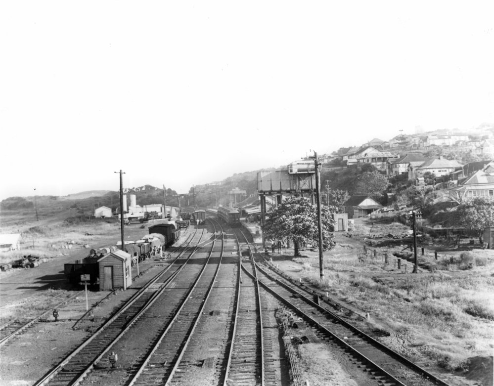 South-facing view of the Coffs Harbour Railway Station and water tower